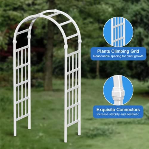 41" W x 86" H Vinyl Arbor, Vinyl Arch, Garden Arch Arbor for Outdoor, Yard, Garden, Climbing Plants - White