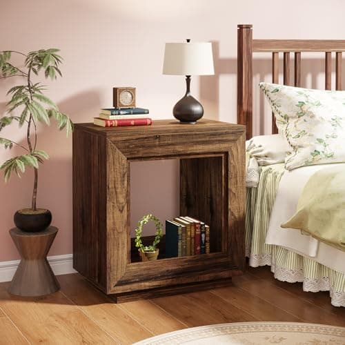 Tribesigns Rustic Wood End Table, 2 Tiered Square Side Table with Storage Shelf, Industrial Sofa Side Table for Living Room, Entrance (Rustic Brown) (1)