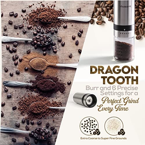 Manual Coffee Grinder — Hand Coffee Grinder with Adjustable Dragon Tooth Stainless Steel Conical Burr, No-Power, Manual Coffee Grinder for Drip Coffee, Espresso, French Press, and More!