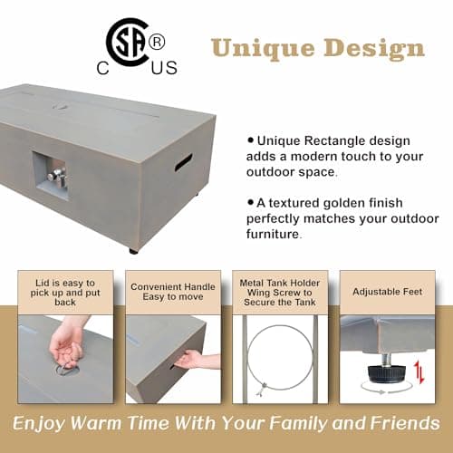 Outdoor Fire Pit Table Propane Gas Fire pits &Outdoor Fireplaces 42″ Rectangular Firepit Table, 50,000 BTU Fire Table for Patio Set, Sand