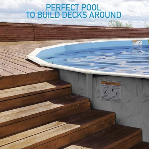 Hollowell Industries - Manufacturers of Doughboy Pools, 24 Ft x 52 Inch Deep Above Ground Pool with Skimmer - Hard Sided Steel Wall Pool, Brush Stroke Pattern - Made in USA