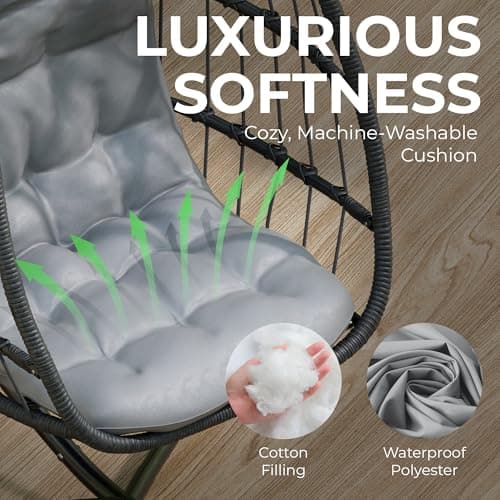 Econohome Hanging Egg Chair with Stand - Indoor/Outdoor Swing Hammock Chair with Plush, Washable Cushions, 350LBS Capacity, Ideal for Relaxation in Bedrooms, Balconies, Gardens, and Patios