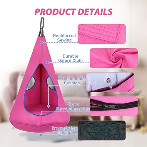 Kids Pod Swing Seat, Hanging Hammock Chair, Sensory Swing for Indoor and Outdoor Use (43.5" D x 52" H) Pink