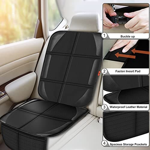 Car Seat Protector,Auto Car Seat Protectors Baby Carseat Waterproof & Durable 600D Fabric for Child Baby Car Seat Mat Vehicle Pet Cover 2 Storage Pockets (2 Pack)