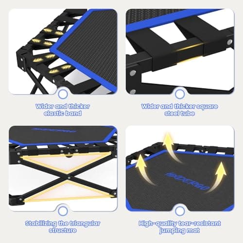 Foldable Mini Trampoline, Rebounder Trampoline with Adjustable Foam Handle, Fitness Trampoline for Indoor, Outdoor, Home Gym, Max Load 460lbs