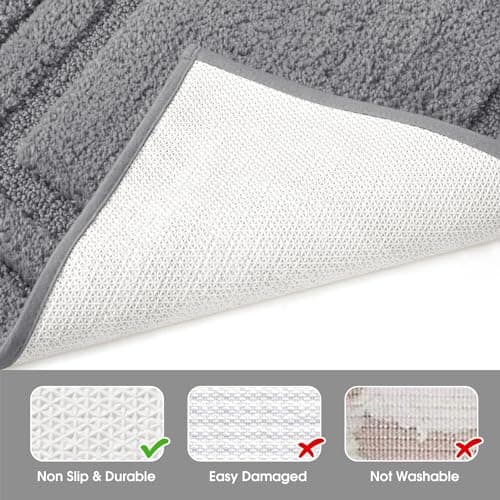 HOMEIDEAS Bathroom Rugs Sets 3 Piece, Super Soft and Absorbent Non Slip Microfiber Toilet Bath Mat with U-Shaped (Grey)