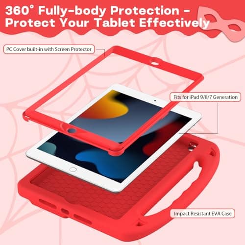 Kids Case for iPad 9th/8th/7th Generation (iPad 10.2 inch 2021/2020/2019), Shockproof Case with Screen Protector (Red)