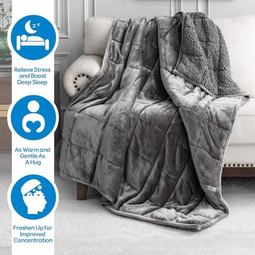 Cottonblue Weighted Blanket 15 lbs Queen Size 60x80 inches, Flannel Shaggy Sherpa Weighted Blanket for Adults Comfortable Weighted Blankets for Calming and Relax, Bed Sofa Heavy Blankets, Grey