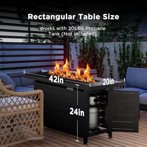 Ciays 42 Inch Gas Fire Pit Table, 60,000 BTU Propane Pits for Outside with Steel Lid and Lava Rock, 2 in 1 Firepit Table Gatherings Parties on Patio Deck Garden Backyard, Black