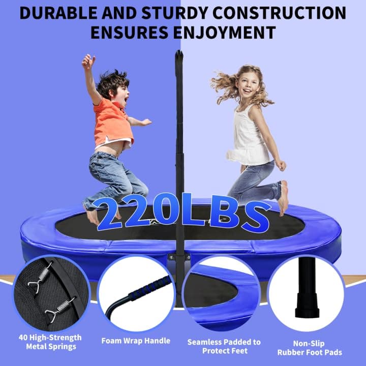 Nattork 56" Kids Trampoline Indoor, Double Trampoline with Adjustable Handle for Kids, Indoor/Outdoor Foldable Jumper, Max Load 220lbs