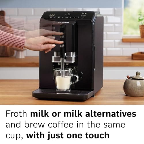 Bosch 300 Series Fully Automatic Espresso Machine – In-Cup Frother, OneTouch Milk Drinks, 5 Drink Options, Ceramic Grinder, Easy Clean & Descale, in Black