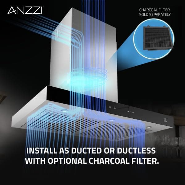 ANZZI Wall Mount Range Hood 600 CFM Gesture Sensing & Touch Control Panel Stainless Steel Wall Mount and 2 LED Lights Range Hood (30 inch)