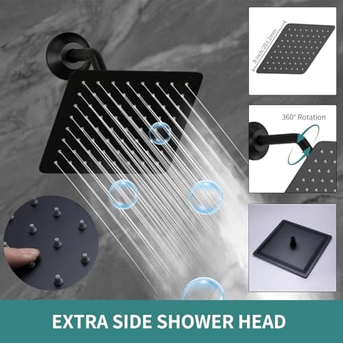 Matte Black Dual Shower Heads Shower System with 26"X16" LED Rainfall Shower Head and 8" Side Showerhead,Digital Display Shower Faucet Set with 6 PCS Body Jets and Handheld Spray