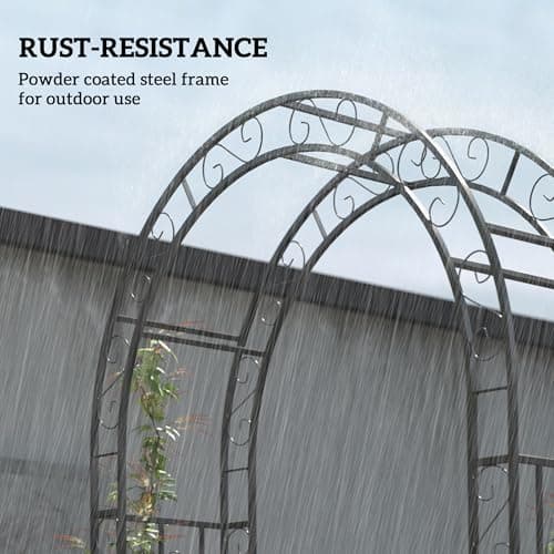 Outsunny 7.4ft Steel Garden Arch with Gate, Garden Arbor Trellis for Climbing Plants, Roses, Vines, Wedding Arch Stand for Outdoor, Garden, Lawn, Backyard, Black