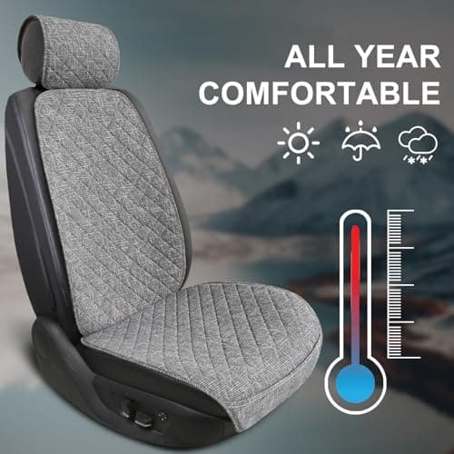 Linen Car Seat Covers Front Seat Covers Breathable Cloth Fabric Car Seat Protector - Universal Fit for Cars, Vans, SUVs, Trucks - 2 Units - Gray