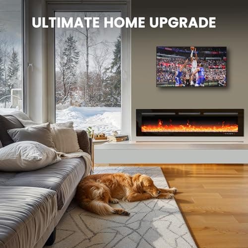 Silonn 50″Smart Electric Fireplace Heater with App & Remote Control, 5300 BTU Heat Output, Ultra-Slim Wall-Mounted or Recessed Electric Fireplace Inserts with Timer, 20 Flame Colors,WiFi Enabled