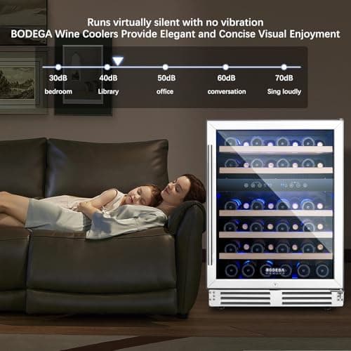 BODEGA 24 Inch Wine Cooler Refrigerator, 46 Bottle Dual Zone Wine Fridge with Double-Layer Tempered Glass Door,wine refrigerator with Temperature Memory Function, Built-in or Freestanding wine cooler.