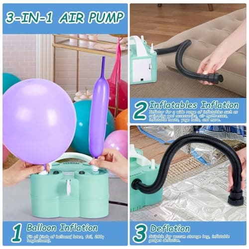 AGPtEK 3-in-1 Air Pump for Inflatables and Balloon Electric Air Balloon Pump 600W for Latex 260Q Foil Balloons with Hose Extension Quick-Fill Inflator Deflator for Air Mattress, Compression Bag
