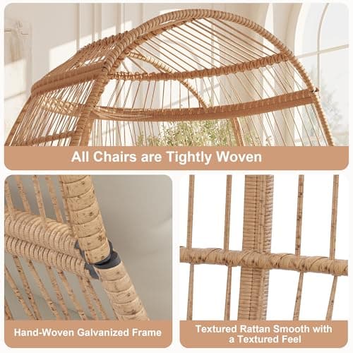 Paito Egg Chair Oversized Lounger, Wicker Egg Rattan Chair Outdoor Indoor, 500 Lbs Egg Shape Balcony Chair for Living Room, Balcony, Backyard