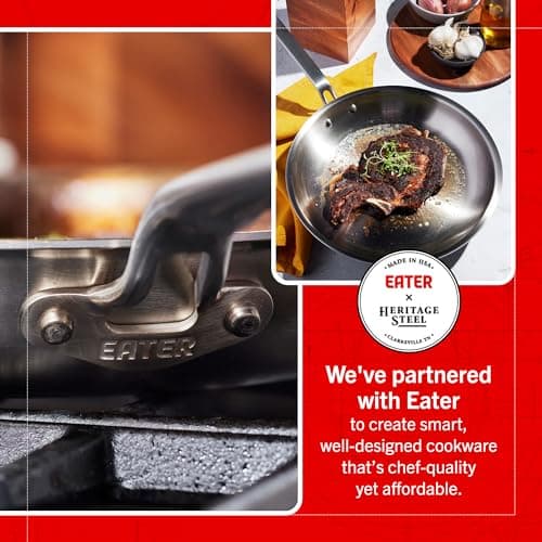 Heritage Steel Eater Series 12 Inch Frying Pan | Made in USA | 5-Ply Fully Clad Stainless Steel | Stay Cool Handle Design | Induction Ready & Non-Toxic