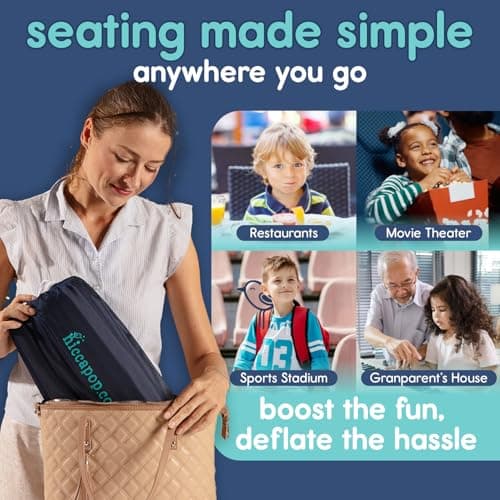 hiccapop NeoBoost Inflatable Toddler Booster Seat for Dining Table – Portable, Quick-Inflate Design – Anti-Slip Base, Secure Straps, Easy-Clean – Perfect for Home & Travel