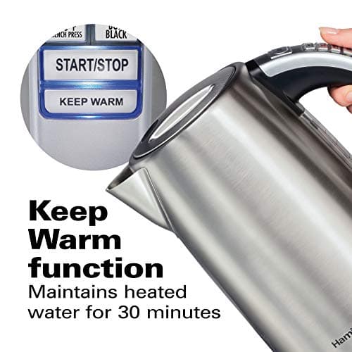 Hamilton Beach 1.7 Liter Temperature Control Electric Kettle, Water Boiler & Heater, Fast Boiling 1500 Watts, BPA Free, Cordless, Auto-Shutoff and Boil-Dry Protection, Stainless Steel (41020R)
