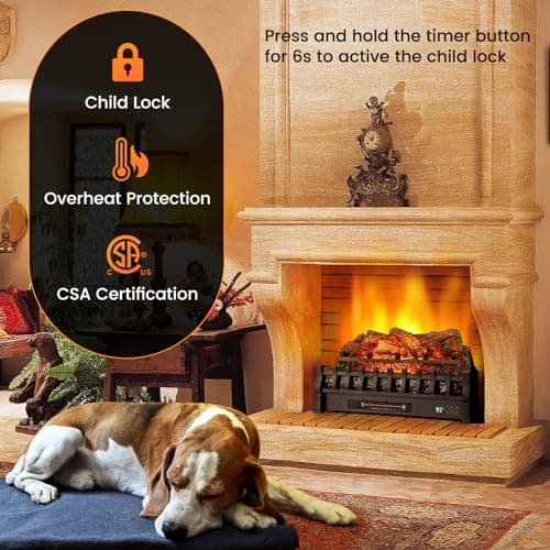 Tangkula 26” Infrared Quartz Electric Fireplace Log Heater with Realistic Pinewood Ember Bed, Electric Fireplace Heater Insert with Overheat Protection, Thermostat, 8H Timer, Remote Control, 1500W