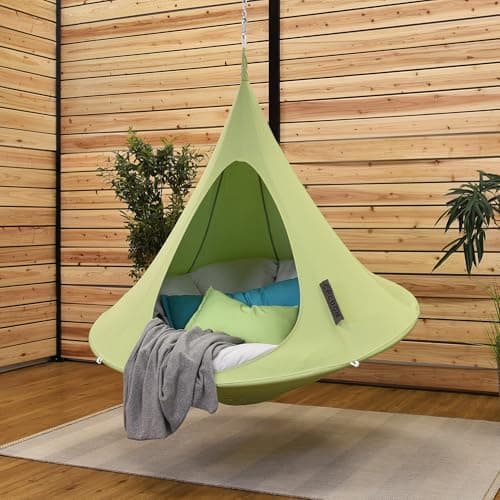 Single Cacoon Hanging Chair – Cozy Indoor/Outdoor Hammock with Polyester Canvas, 440 lb Capacity, Includes 18ft Rope & Carabiner (Leaf Green)