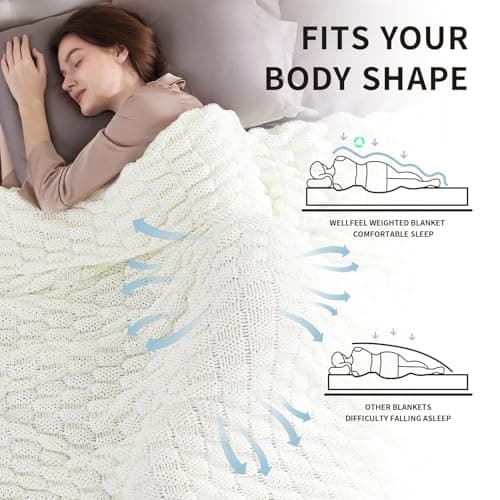 Knitted Weighted Blanket for Adult, No Beads Heavy Blanket 48” x 72'' 12lbs, Breathable Chunky Knit Blanket, Cooling Weighted Blanket for Hot Sleepers, Christmas Home Decor (Ivory White)
