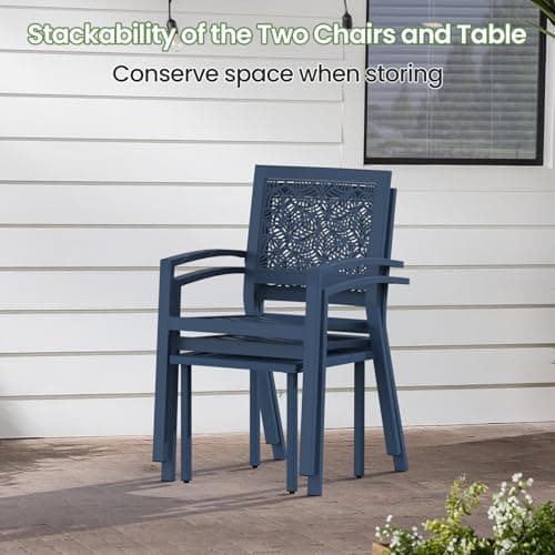 Outdoor Bistro Set for 2, Stackable Modern Porch Furniture Set,Waterproof Patio Furniture Set w/2 Chairs 1 Coffee Table,Bistro Set for Indoor Outdoor Porch Garden Patio Deck,Peacock Blue
