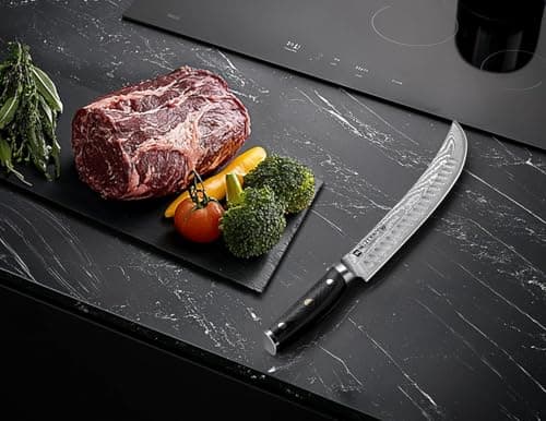 Carving Knife-10 Real Damascus Breaking Knife,Razor Sharp Butcher knife Curved Scimitar Brisket Knife for Meating Cutting with G10 Handle