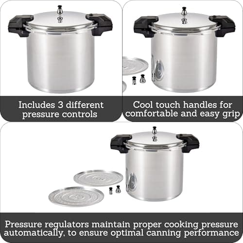 Mirro - 7114000221 Mirro 92122A Polished Aluminum 5 / 10 / 15-PSI Pressure Cooker / Canner Cookware, 22-Quart, Silver