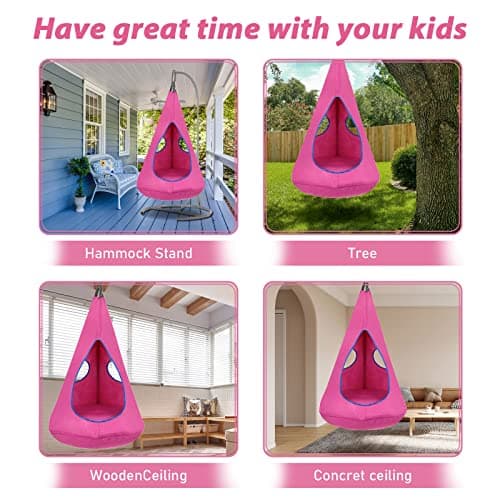 Kids Pod Swing Seat, Hanging Hammock Chair, Sensory Swing for Indoor and Outdoor Use (43.5" D x 52" H) Pink