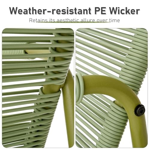 3-Piece Outdoor Wicker Patio Bistro Set, All-Weather Rattan Conversation Set with Round Side Table, Patio Furniture Set with Cushions for Deck, Balcony, Poolside, Porch and Yard, Green