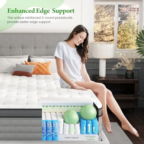 Onlylucky Firm King Size Mattress - 14 Inch Gel Memory Foam Mattress with Individual Pocket Spring for Pressure Relief & Motion Isolation, Premier Comfort Night Sleep, Enhanced Support Hybrid King Bed