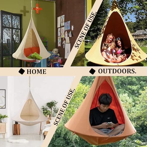 Hanging Cocoon Pod Chair, Indoor Outdoor Hammock Swing, Double Cacoon Hanging Chair - 440lb Capacity Indoor/Outdoor Hammock with 18ft Rope & Carabiner, Heavy-Duty Polyester Canvas (1.5m)