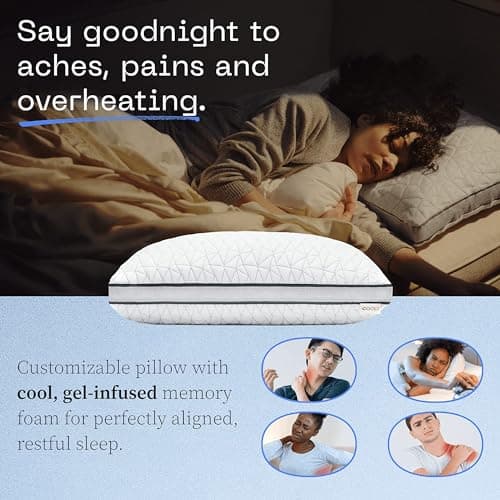 Coop Home Goods Eden Bed Pillow Queen Size for Sleeping on Back, Stomach and Side Sleeper- Medium Soft Memory Foam Cooling Gel - CertiPUR-US/GREENGUARD Gold