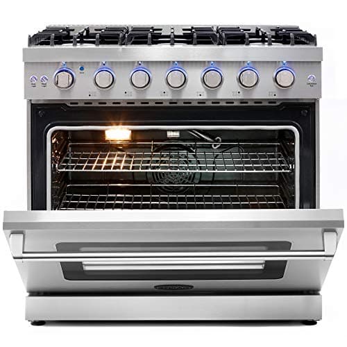 COSMO COS-EPGR366 36 in. Haven Collection 6.0 cu. ft. Gas Range, 6 Burners, Convection Oven, Knob LEDs, Storage Drawer, Stainless Steel