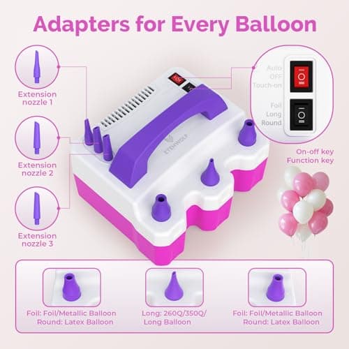 ETENWOLF P600 Electric Balloon Pump for All Balloons with 3 Nozzles 110V 600W Balloon Blower for Party Metalic Latex 260q Foil Balloons, Balloon Inflator for Birthday Decorations