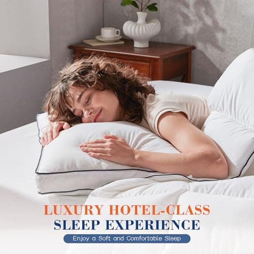 Decroom Goose Feather Down Pillows Queen Size Set of 2, Soft Pillows for Luxury Hotel Quality Gusseted Pillow 2 Pack, Bed Pillows for Sleeping, Breathable, Fluffy for Side, Back Sleepers