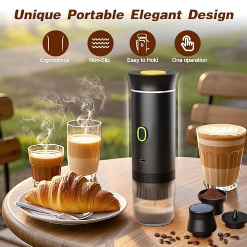 Portable Battery Espresso Coffee Maker for Travel, 20 bar Mini Car Espresso Machines, 3-in-1 Self-Heating Electric Espresso Maker, USB-C Ground Coffee & Capsule Pod(Ns&DG) RV, Hiking, Office
