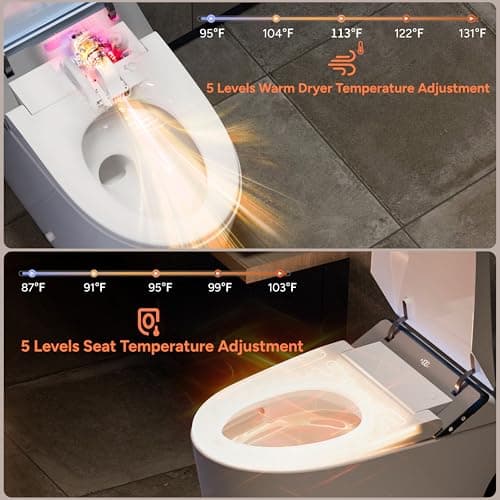 Smart Toilet with Bidet Built in, Toilets with Tank, Auto Open Close, Auto Flush, Foot Sensor, Heated Seat, Warm Water, Foam Dispenser, Elongated Bidets for Modern Bathroom, Remote, Night Light