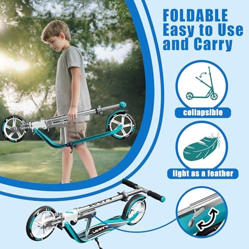 Scooter for Kids 6-12 & Adults | Adjustable Height, Foldable, Lightweight Aluminum Frame | Holds Up to 220lbs | Smooth Ride on Any Terrain