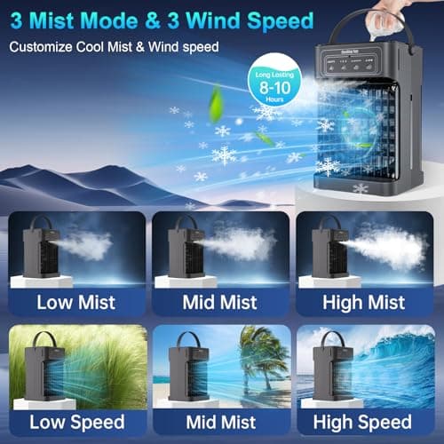 Portable Air Conditioners, 4-IN-1 Portable AC Unit with 3 Wind Speeds, 3 Spray Mode, 7 Night Light & 2-8H Timer Air Conditioner Portable,Personal Small Mini Air Conditioner Air Cooler for Room Camping