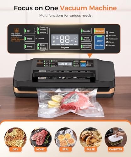 95kpa Vacuum Sealer Machine,Commercial Full Automatic Food Sealer,10-in-1 Sealing System with Double Heat Seal,Bags Storage, Easy-Lock Handle,Build-in Cutter,1 Bag Rolls and 10 pcs Pre-cut Bags
