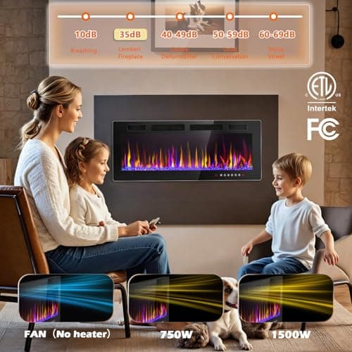 LEMBERI 72 inch Electric Fireplace Recessed and Wall Mounted,750/1500W Fireplace Heater and Linear Fireplace with Touch Screen Control Panel, Timer,Remote Control,Adjustable Flame Color and Speed