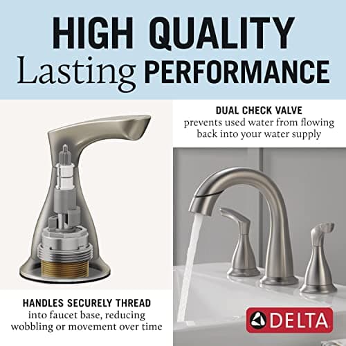 Delta Faucet Broadmoor Pull Down Bathroom Faucet Brushed Nickel, Bathroom Faucet, Widespread Bathroom Faucet 3 Hole with Magnetic Docking, Bathroom Sink Faucet, SpotShield Stainless 35765LF-SPPD