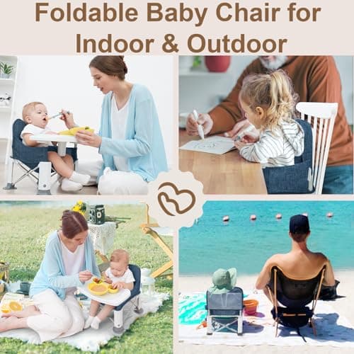 Baby Travel Booster Seat with Double Tray, BabyBond Upgraded Toddler Portable Baby Chair, Booster Seat for Dining Table, Stable and Foldable Booster Baby Chair for Indoor/Outdoor use (Denim Blue)