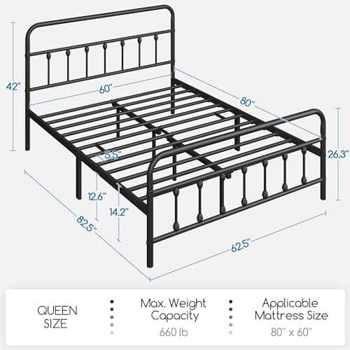 Yaheetech Classic Metal Platform Bed Frame Mattress Foundation with Victorian Style Iron-Art Headboard/Footboard/Under Bed Storage/No Box Spring Needed/Queen Size Black