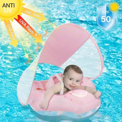 Baby Float with Canopy,Infant Pool Float with Safety Seat,Baby Swimming Float & Swim Float & Water Float UPF50+ UV Protection for Toddler from 3 to 36 Months.(S:3-12 Month/L:6-36 Month)